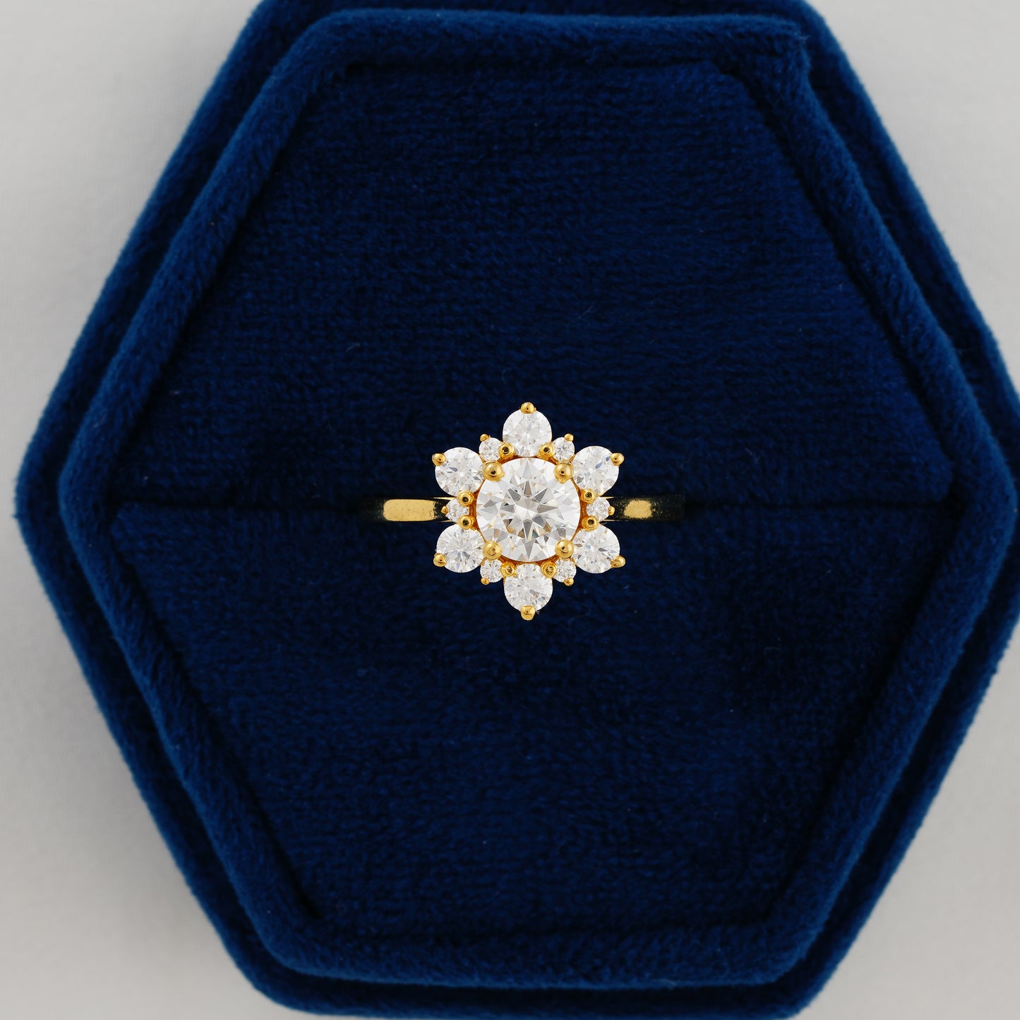 1 CT Round Cut Lab Grown Diamond Floral Halo Engagement Ring – A Bloom of Eternal Love