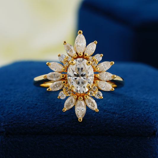 1.33 CT Oval Lab Grown Diamond Halo Ring – The Celestial Bloom