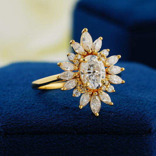 1.33 CT Oval Lab Grown Diamond Halo Ring – The Celestial Bloom