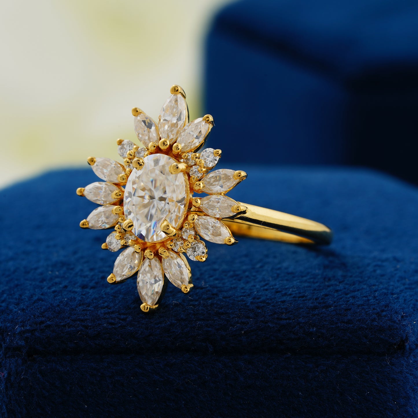 1.33 CT Oval Lab Grown Diamond Halo Ring – The Celestial Bloom