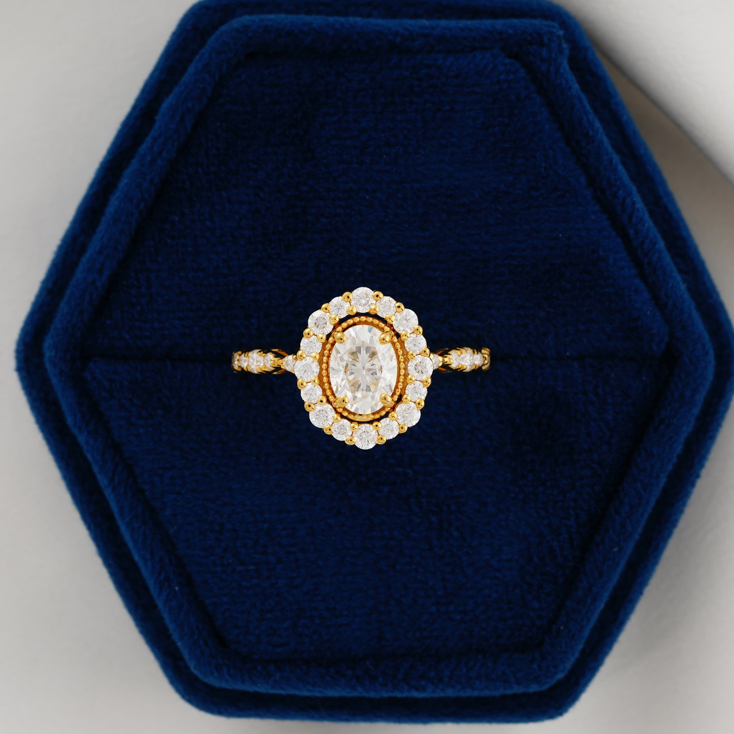 1.33 CT Oval Lab Grown Diamond Halo Engagement Ring – The Eternal Embrace