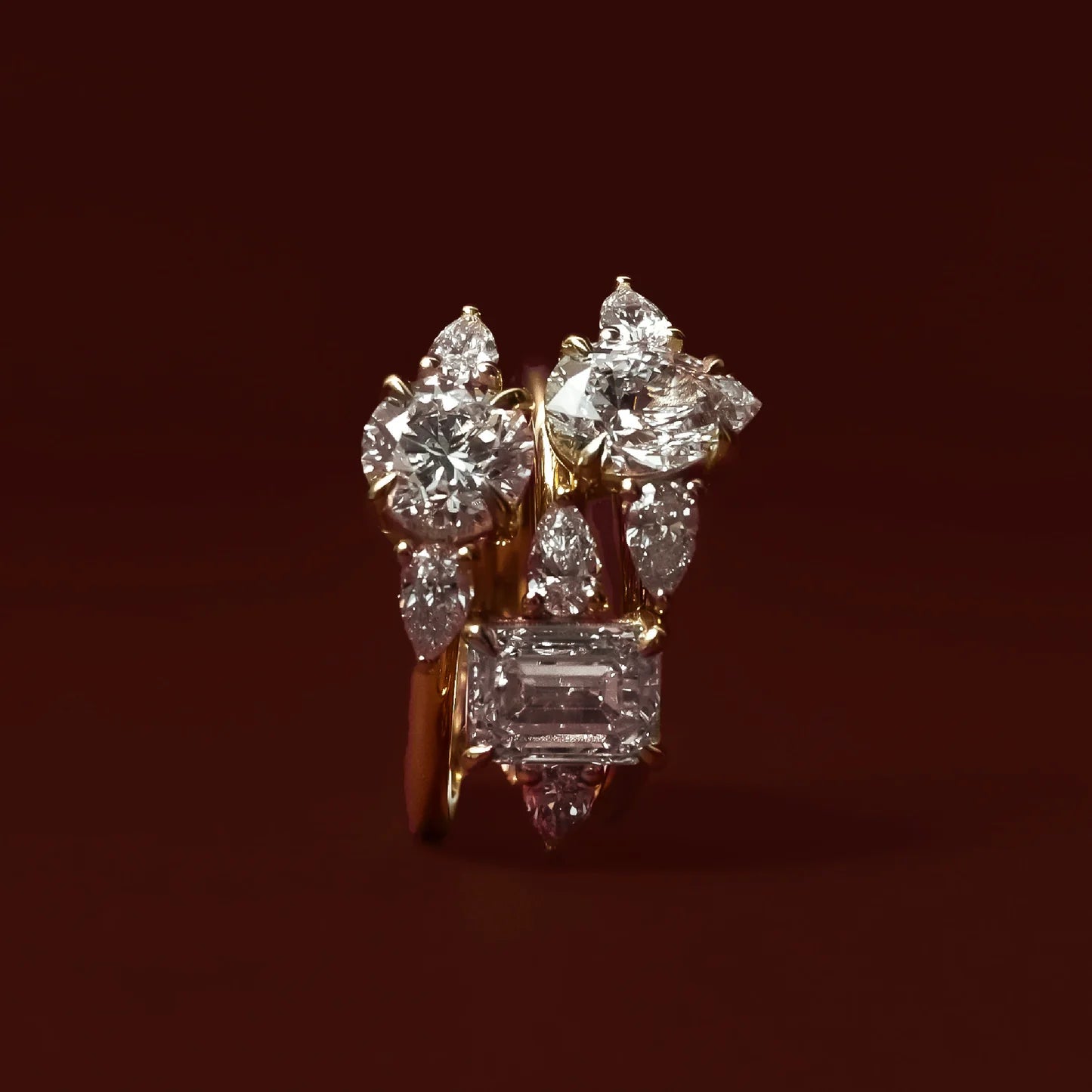 Pear Lab-Grown Diamond Three Stone Engagement Ring with Pear Side Stones