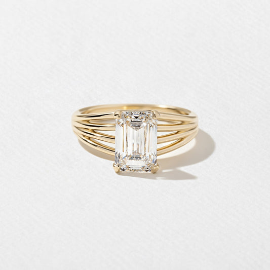 Emerald Lab Diamond Solitaire with Triple Split Band