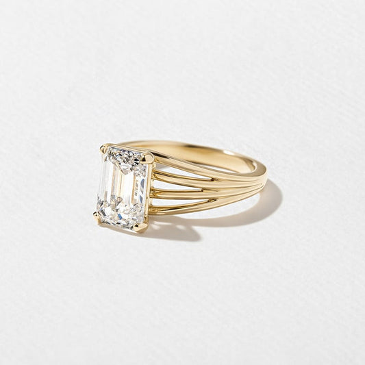 Emerald Lab Diamond Solitaire with Triple Split Band