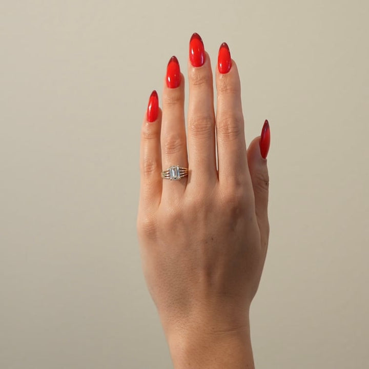 Emerald Lab Diamond Solitaire with Triple Split Band