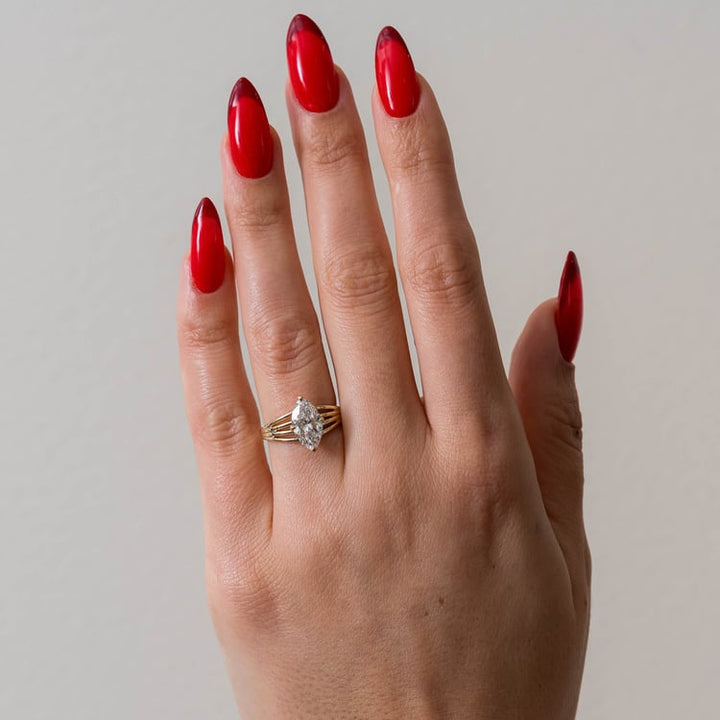 Marquise Lab Diamond Solitaire with Triple Split Band