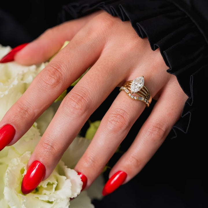 Marquise Lab Diamond Solitaire with Triple Split Band