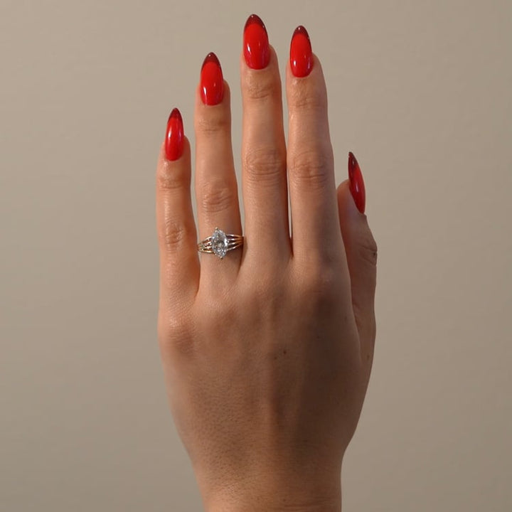 Marquise Lab Diamond Solitaire with Triple Split Band