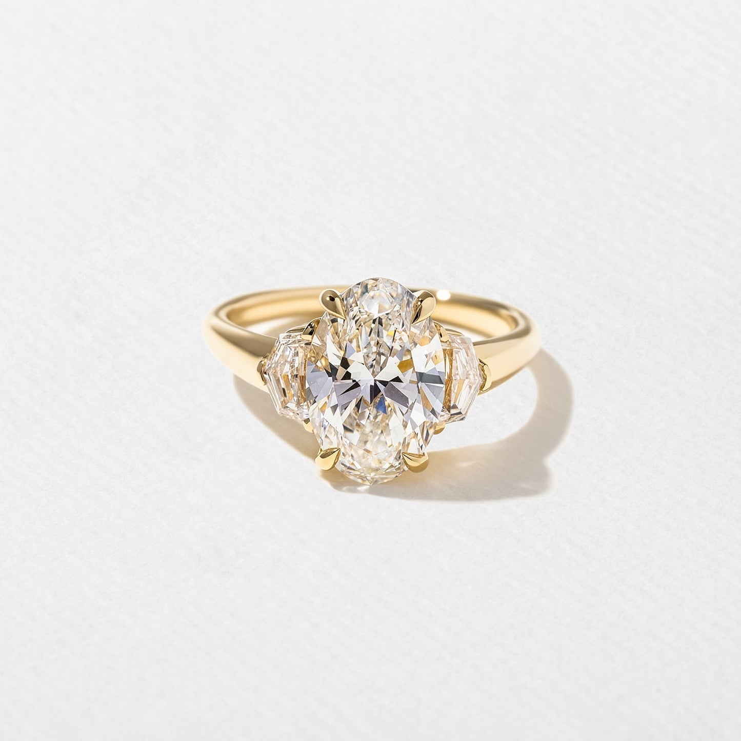 Oval Lab Diamond Three Stone Ring with Trapezoid Accents