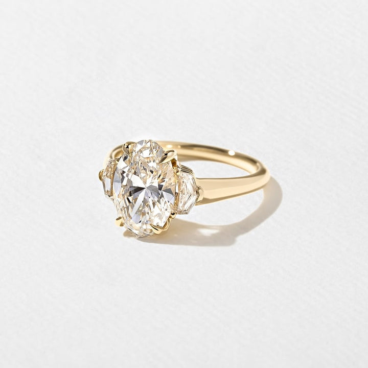 Oval Lab Diamond Three Stone Ring with Trapezoid Accents