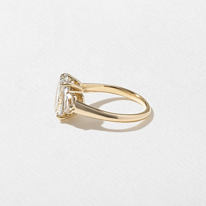 Oval Lab Diamond Three Stone Ring with Trapezoid Accents