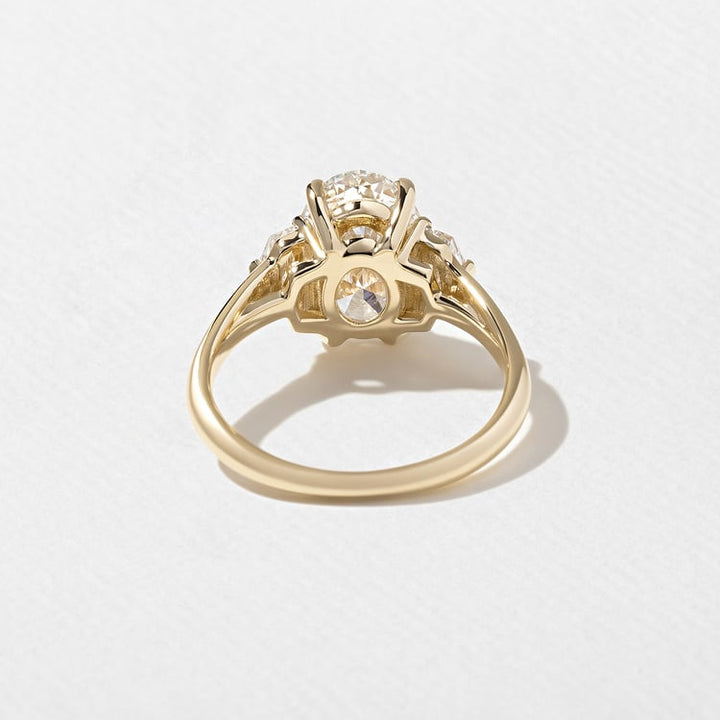 Oval Lab Diamond Three Stone Ring with Trapezoid Accents