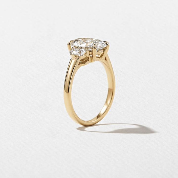 Oval Lab Diamond Three Stone Ring with Trapezoid Accents
