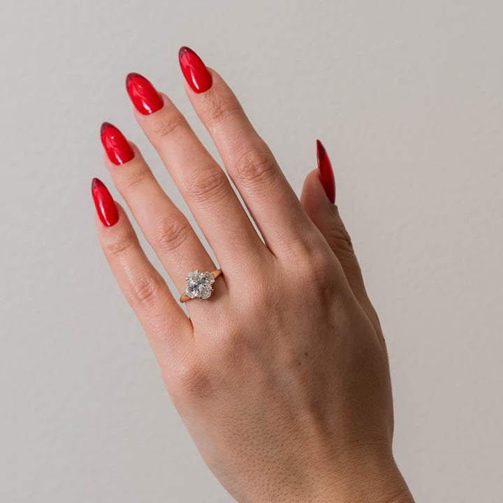 Oval Lab Diamond Three Stone Ring with Trapezoid Accents