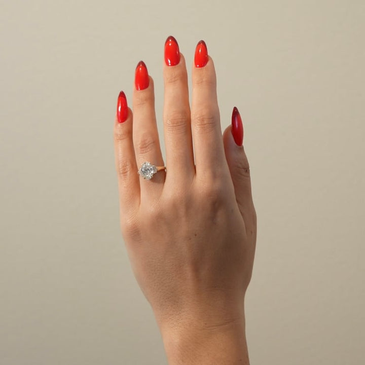 Oval Lab Diamond Three Stone Ring with Trapezoid Accents