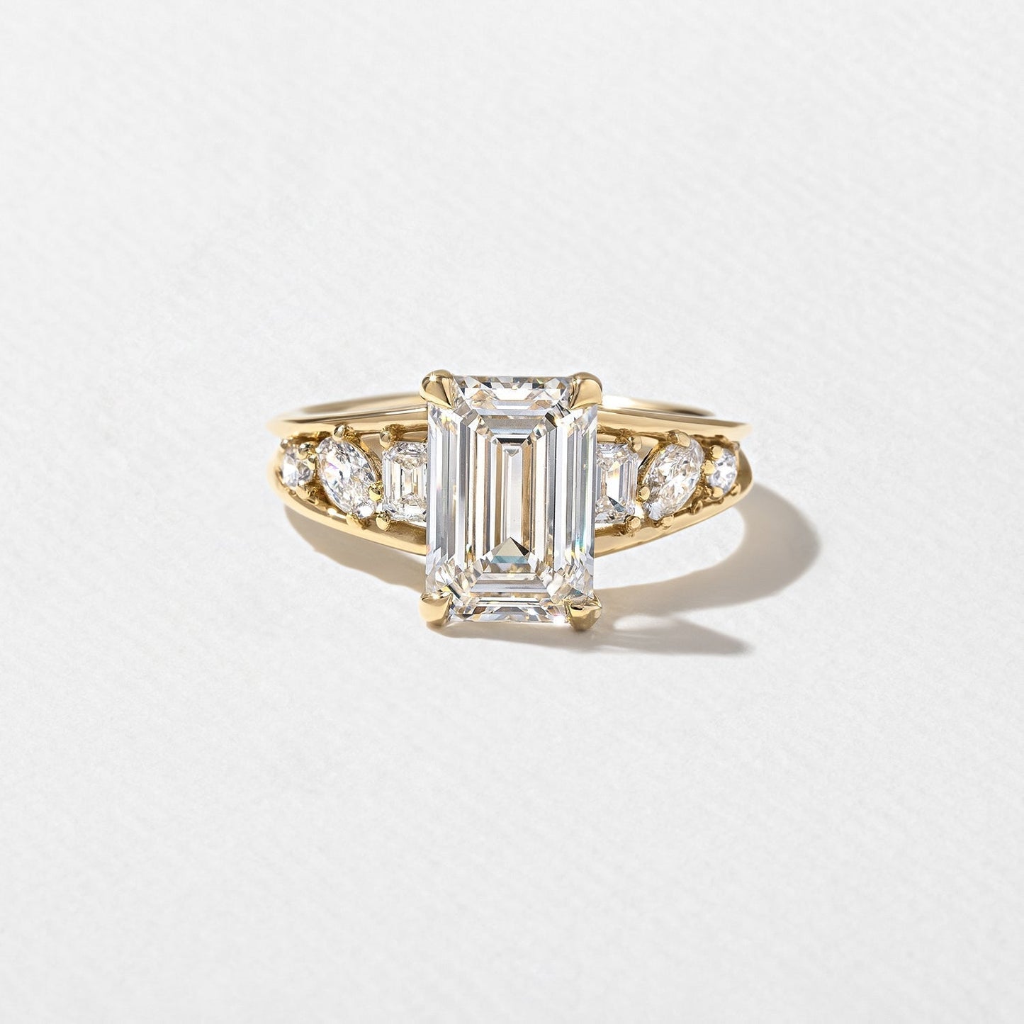 Emerald Lab Diamond Ring with Marquise & Round Band