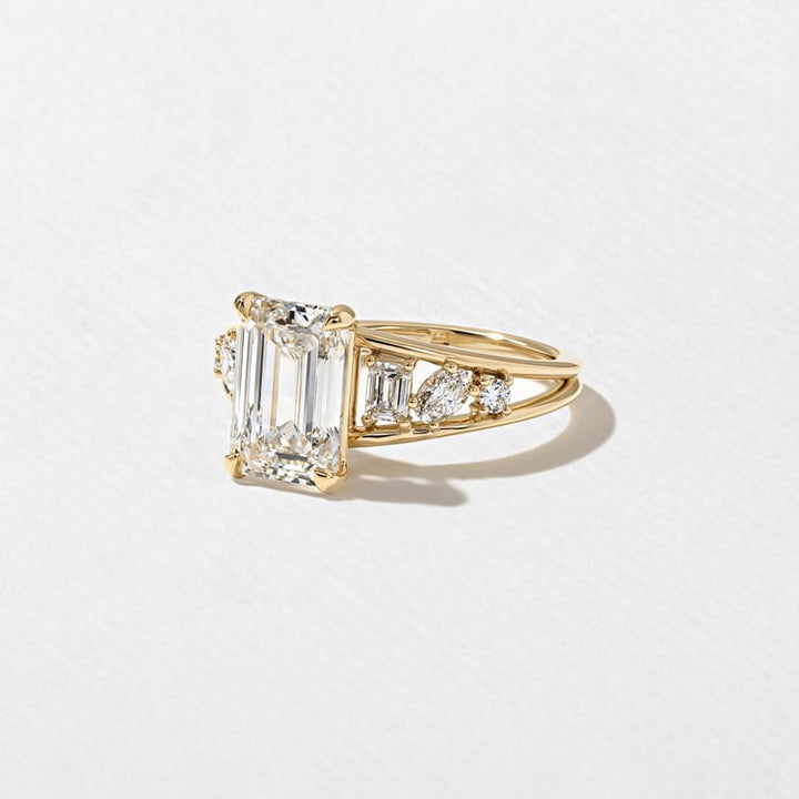 Emerald Lab Diamond Ring with Marquise & Round Band