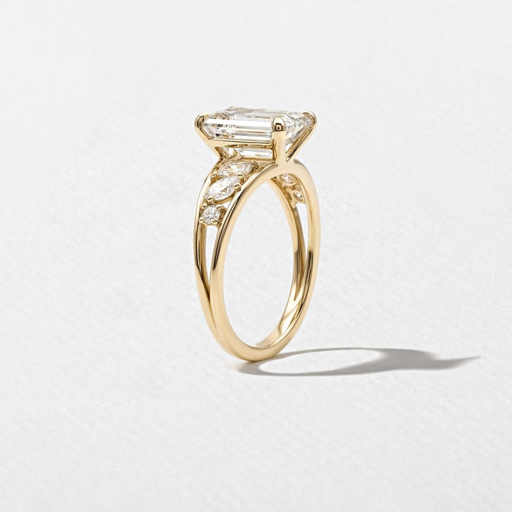 Emerald Lab Diamond Ring with Marquise & Round Band