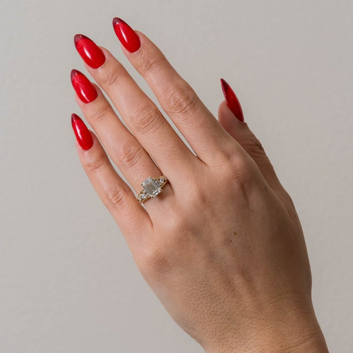Emerald Lab Diamond Ring with Marquise & Round Band