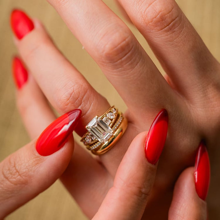 Emerald Lab Diamond Ring with Marquise & Round Band