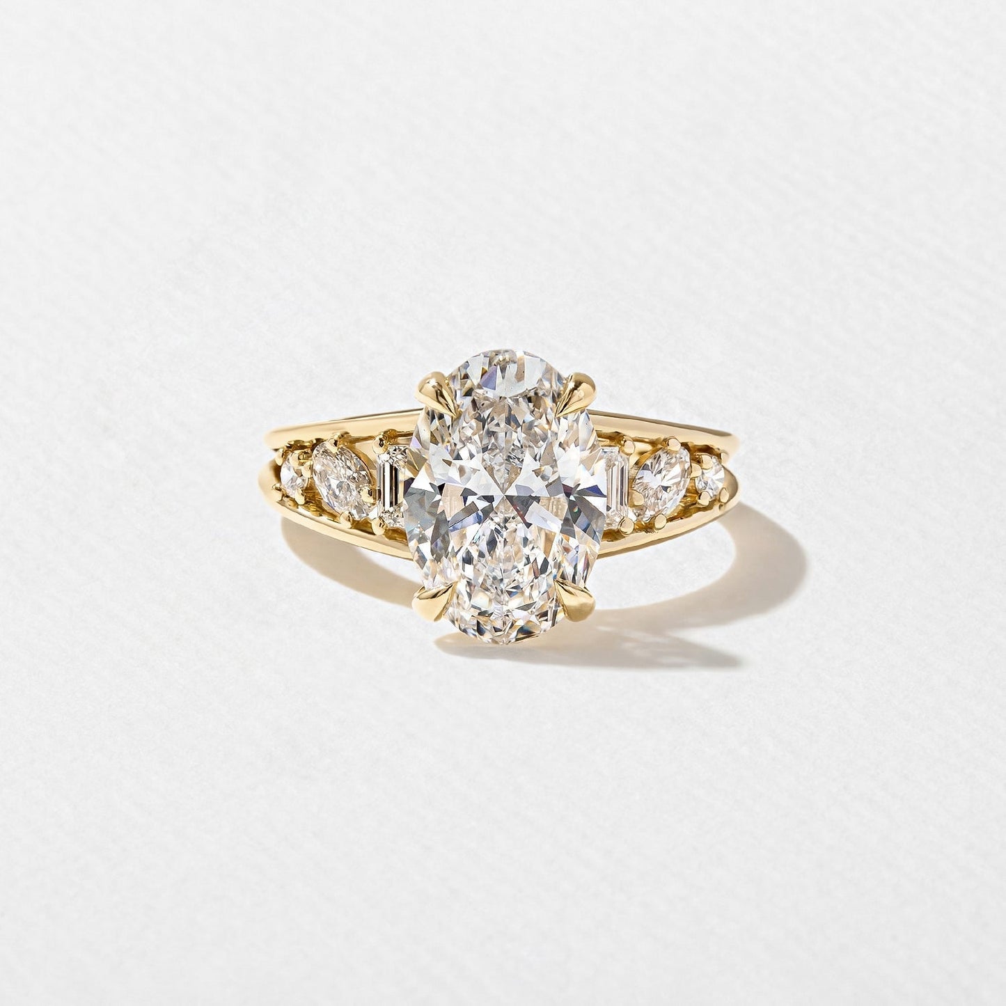 Oval Lab Diamond Ring with Marquise & Baguette Band