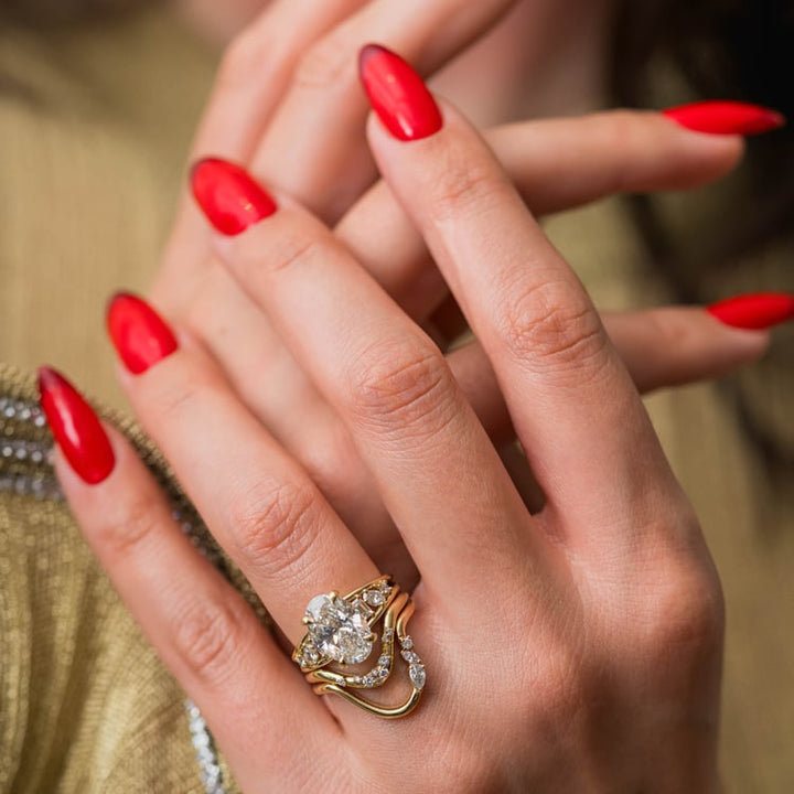 Oval Lab Diamond Ring with Marquise & Baguette Band
