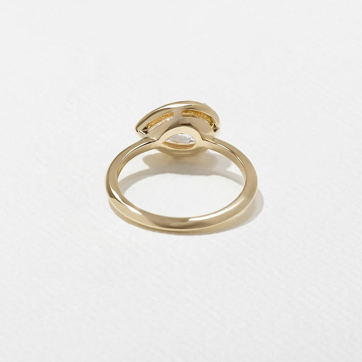 East-West Pear Lab Grown Diamond Bezel Solitaire Engagement Ring