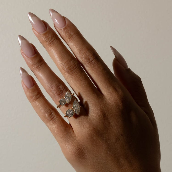 Round & Marquise Cut Lab Grown Diamond Toi et Moi Engagement Ring