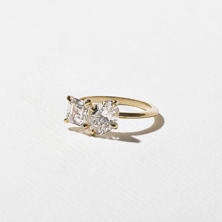 Asscher & Oval Cut Lab Grown Diamond Toi et Moi Engagement Ring