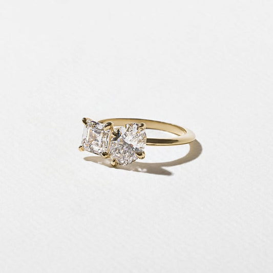 Asscher & Oval Cut Lab Grown Diamond Toi et Moi Engagement Ring
