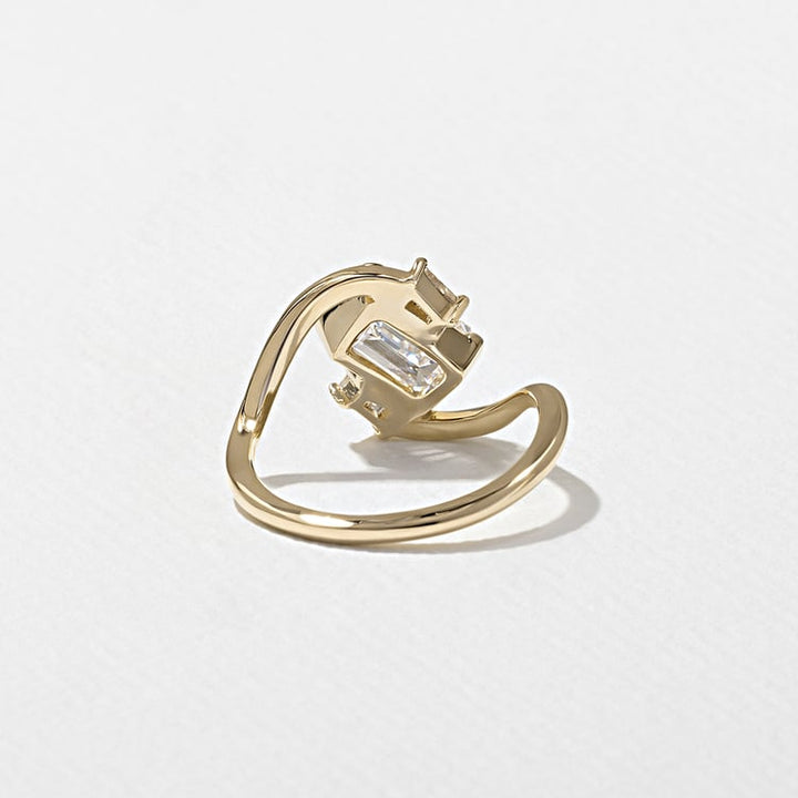Emerald Cut Lab Grown Diamond Bypass Engagement Ring with Baguette Accent Stones