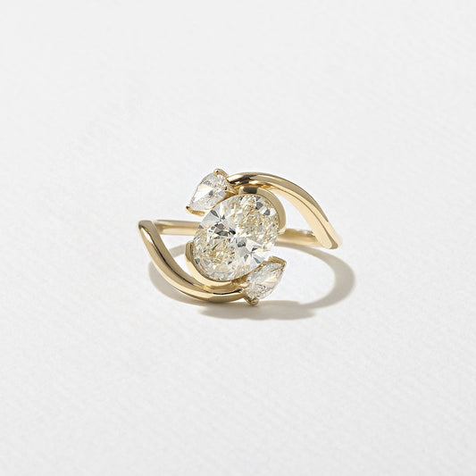 Oval Lab Grown Diamond Bypass Engagement Ring with Pear Accent Stones
