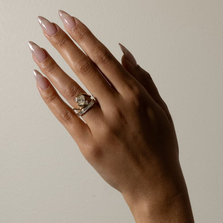 Oval Lab Grown Diamond Bypass Engagement Ring with Pear Accent Stones