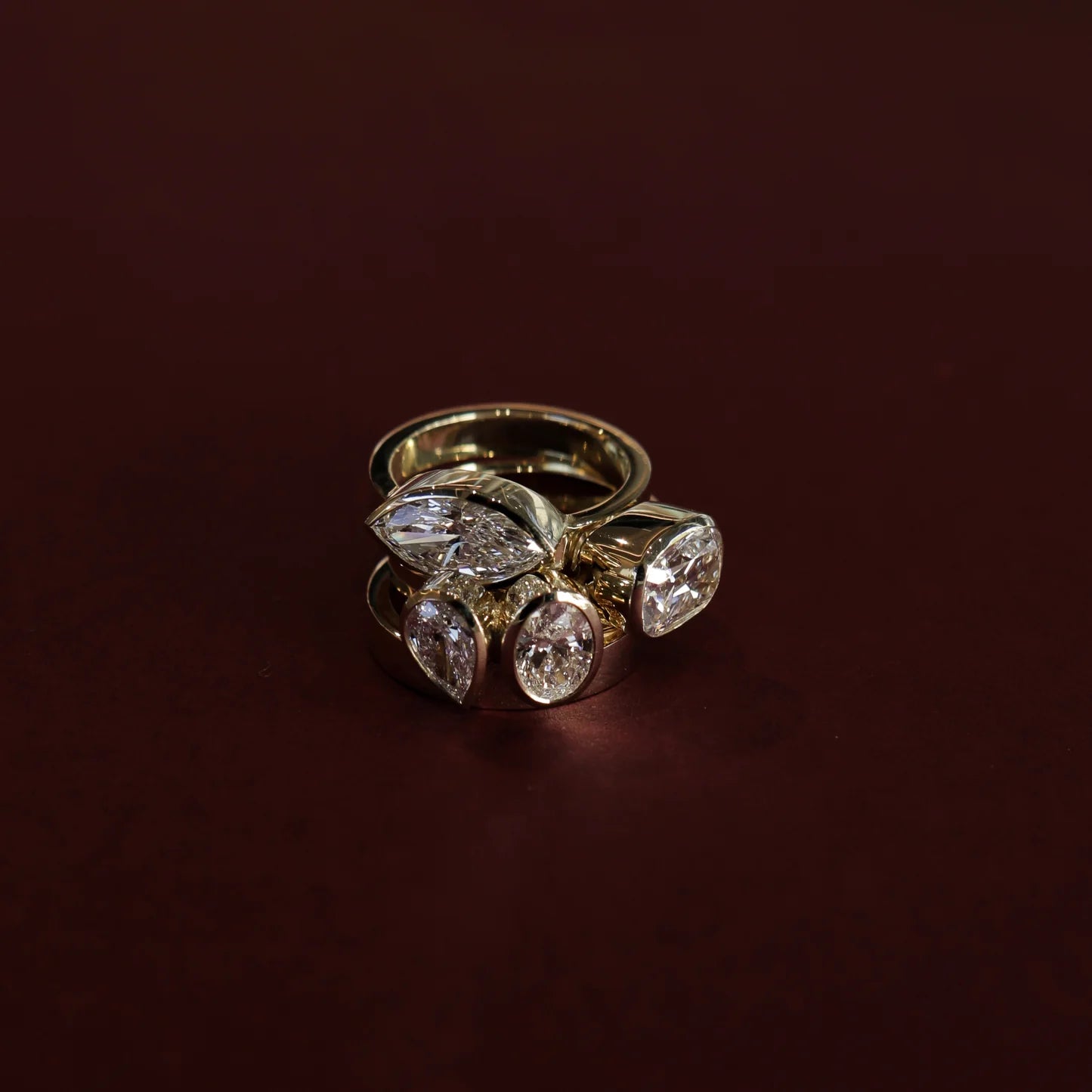 East-West Marquise Cut Lab-Grown Diamond Bezel Engagement Ring with Wide Band