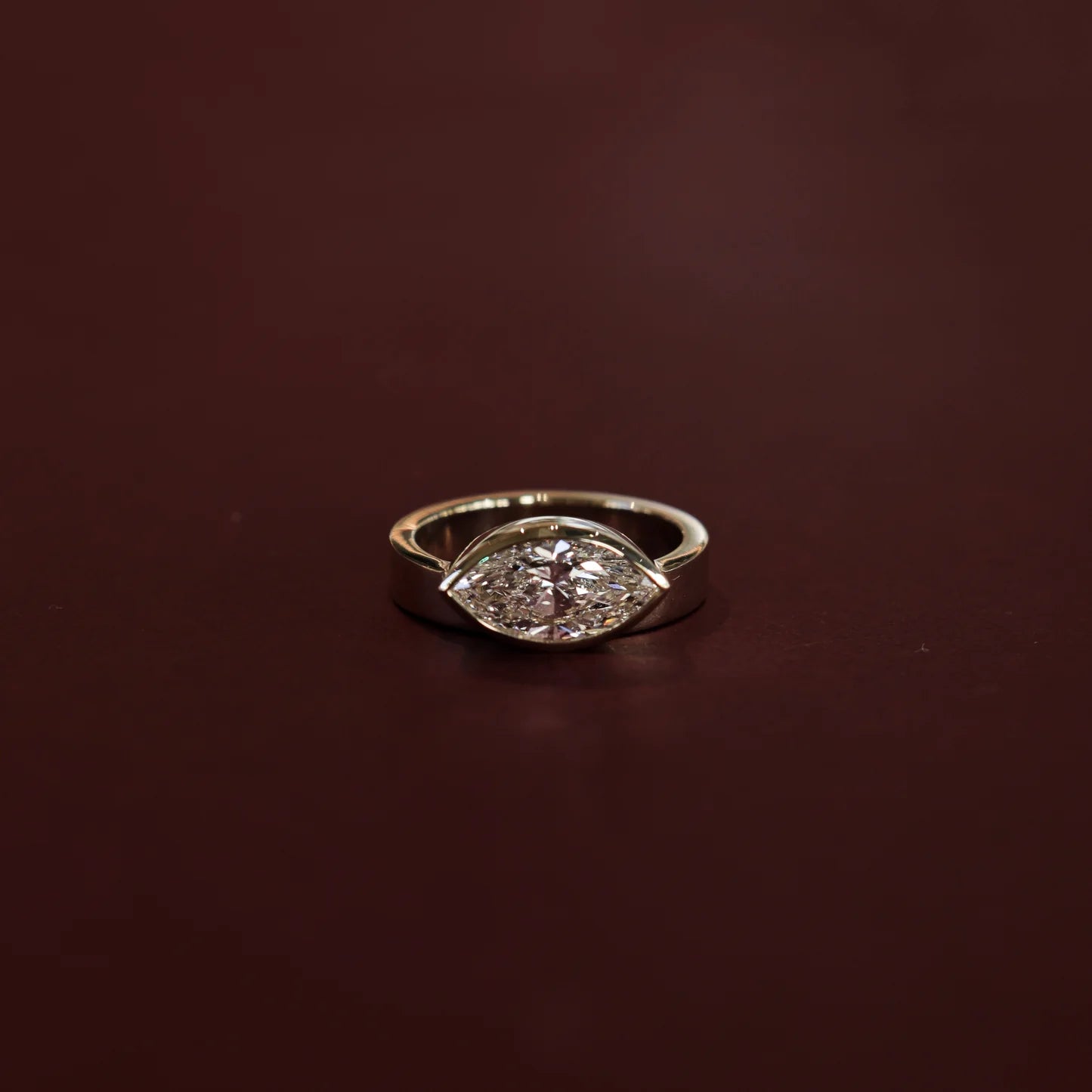 East-West Marquise Cut Lab-Grown Diamond Bezel Engagement Ring with Wide Band
