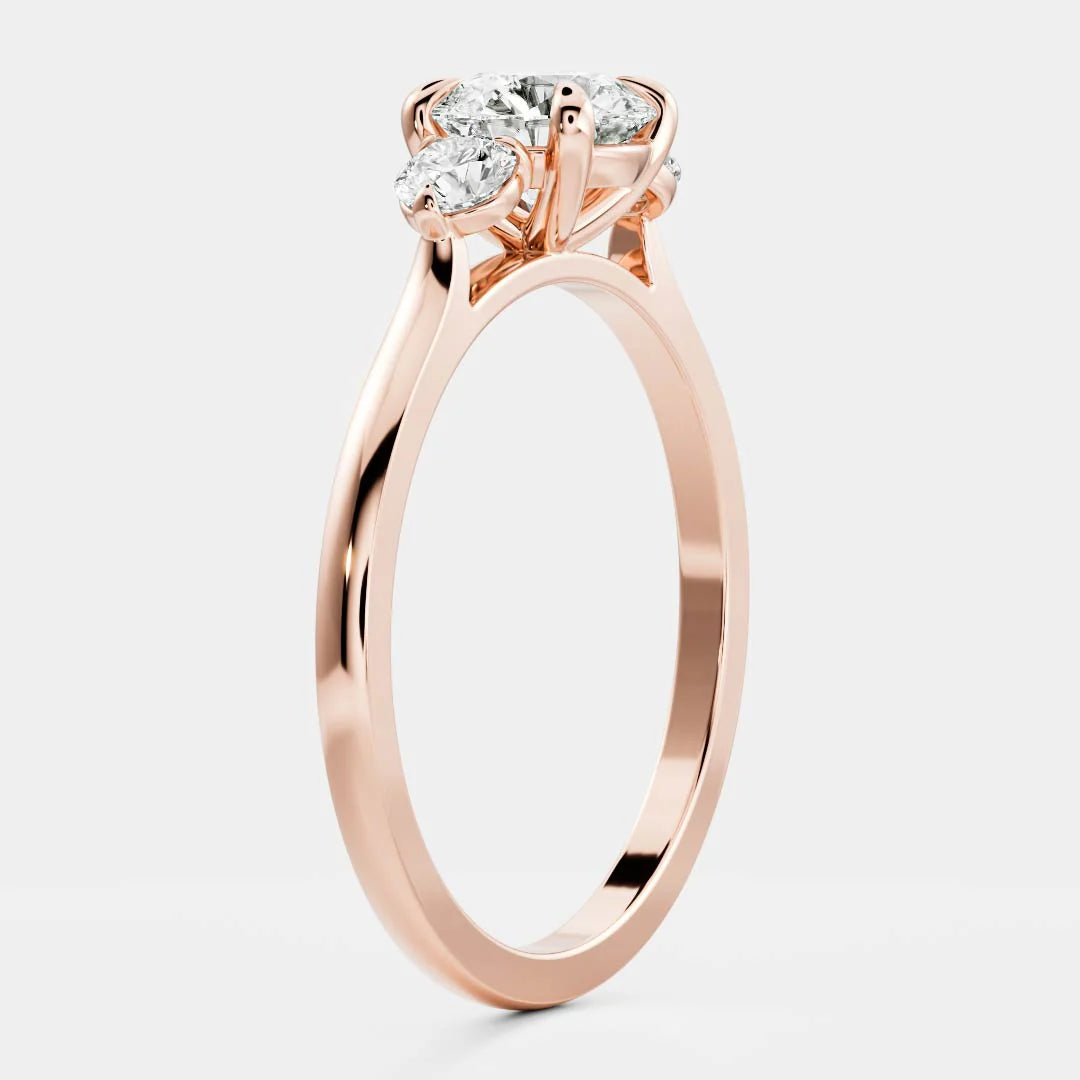 Round Brilliant Lab-Grown Diamond Three Stone Engagement Ring with Round Side Stones