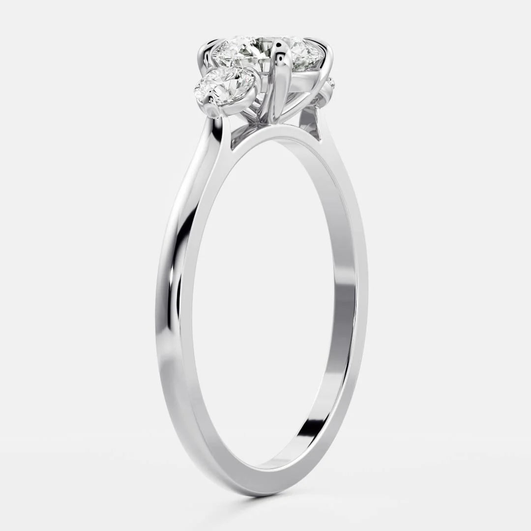 Round Brilliant Lab-Grown Diamond Three Stone Engagement Ring with Round Side Stones