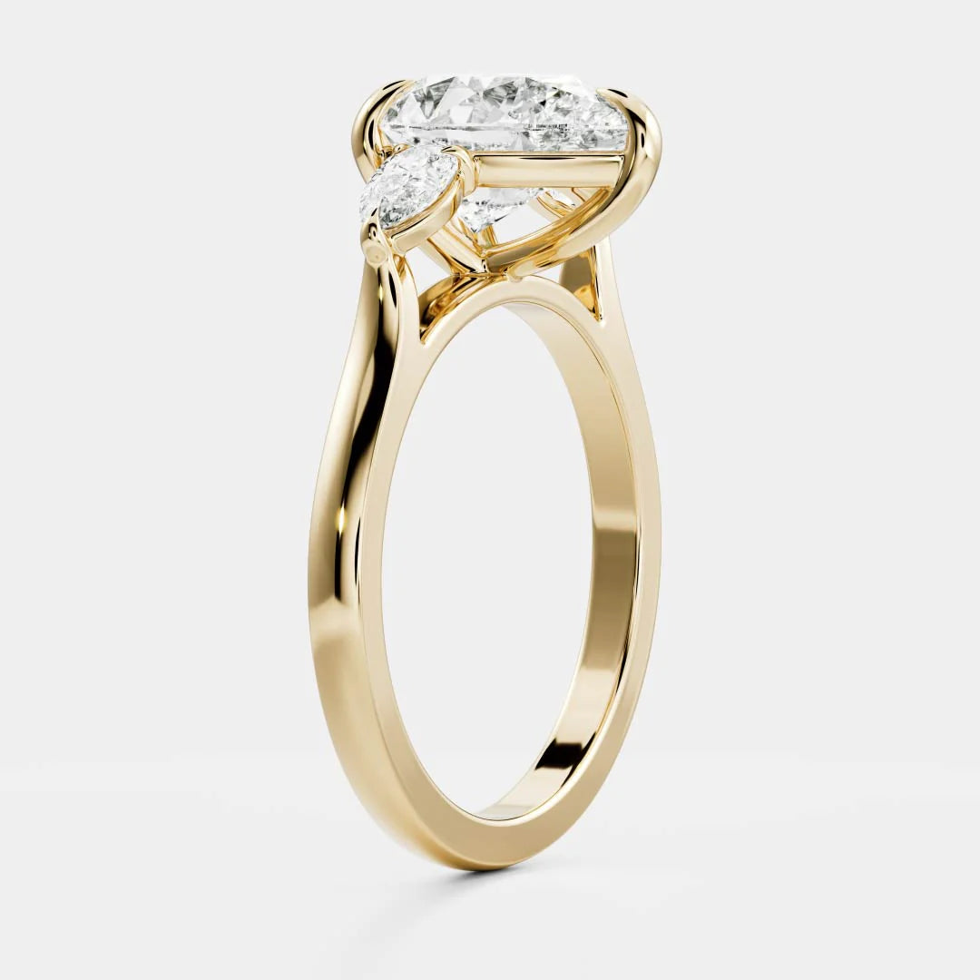 Pear Lab-Grown Diamond Three Stone Engagement Ring with Pear Side Stones