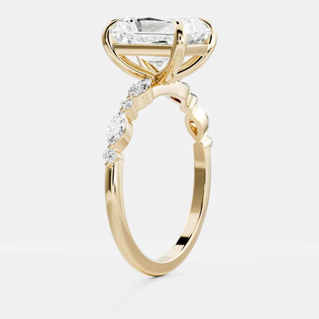 Radiant Cut Lab-Grown Diamond Engagement Ring with Marquise & Round Diamond Band