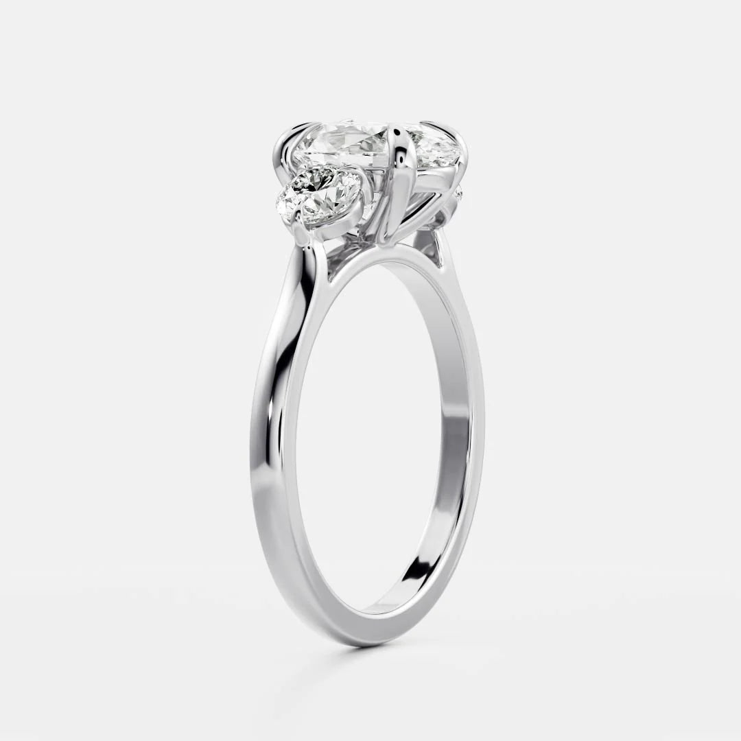 Oval & Round Lab-Grown Diamond Three Stone Engagement Ring with Plain Band