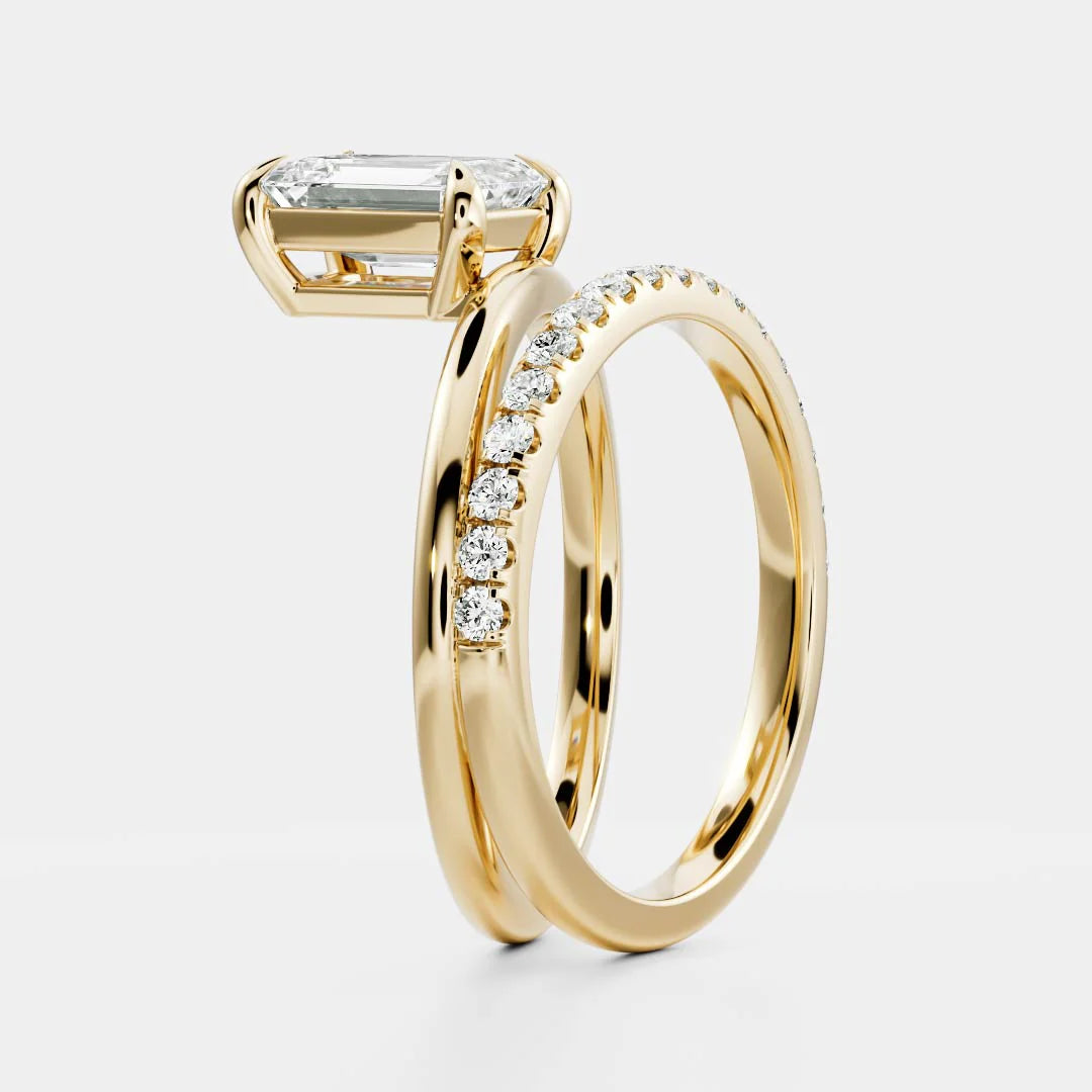Emerald Cut Lab-Grown Diamond Solitaire Engagement Ring with Dome Band