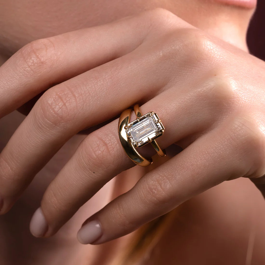Emerald Cut Lab-Grown Diamond Bezel & Multi-Prong Engagement Ring