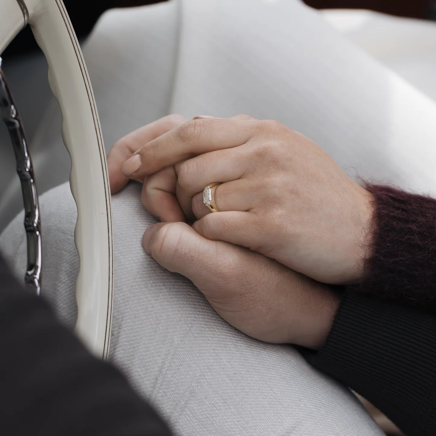 East-West Radiant Cut Lab-Grown Diamond Bar-Set Engagement Ring with Dome Band