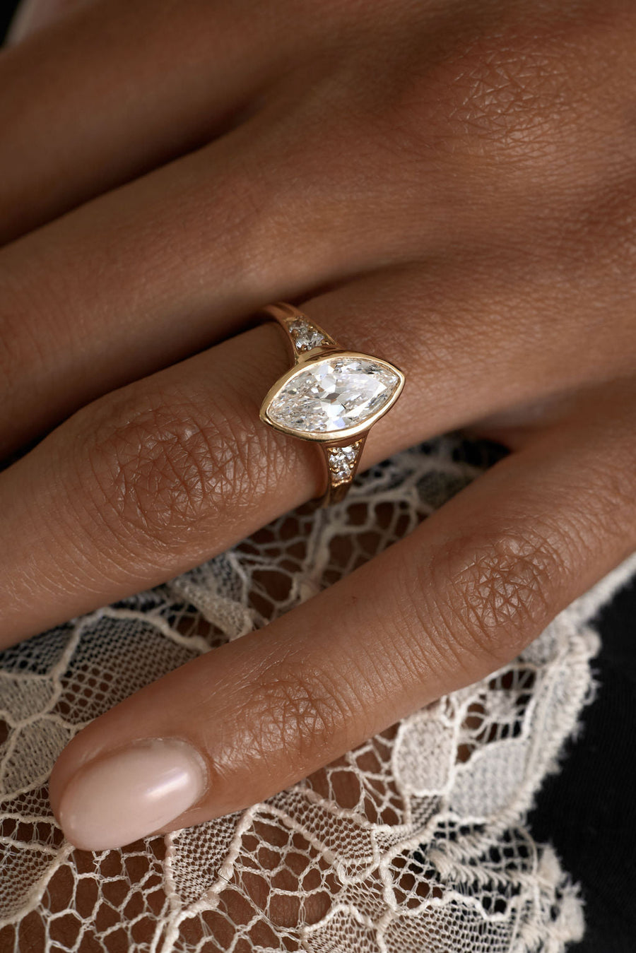 Marquise Lab-Grown Diamond Bezel Pavé Shoulder Engagement Ring