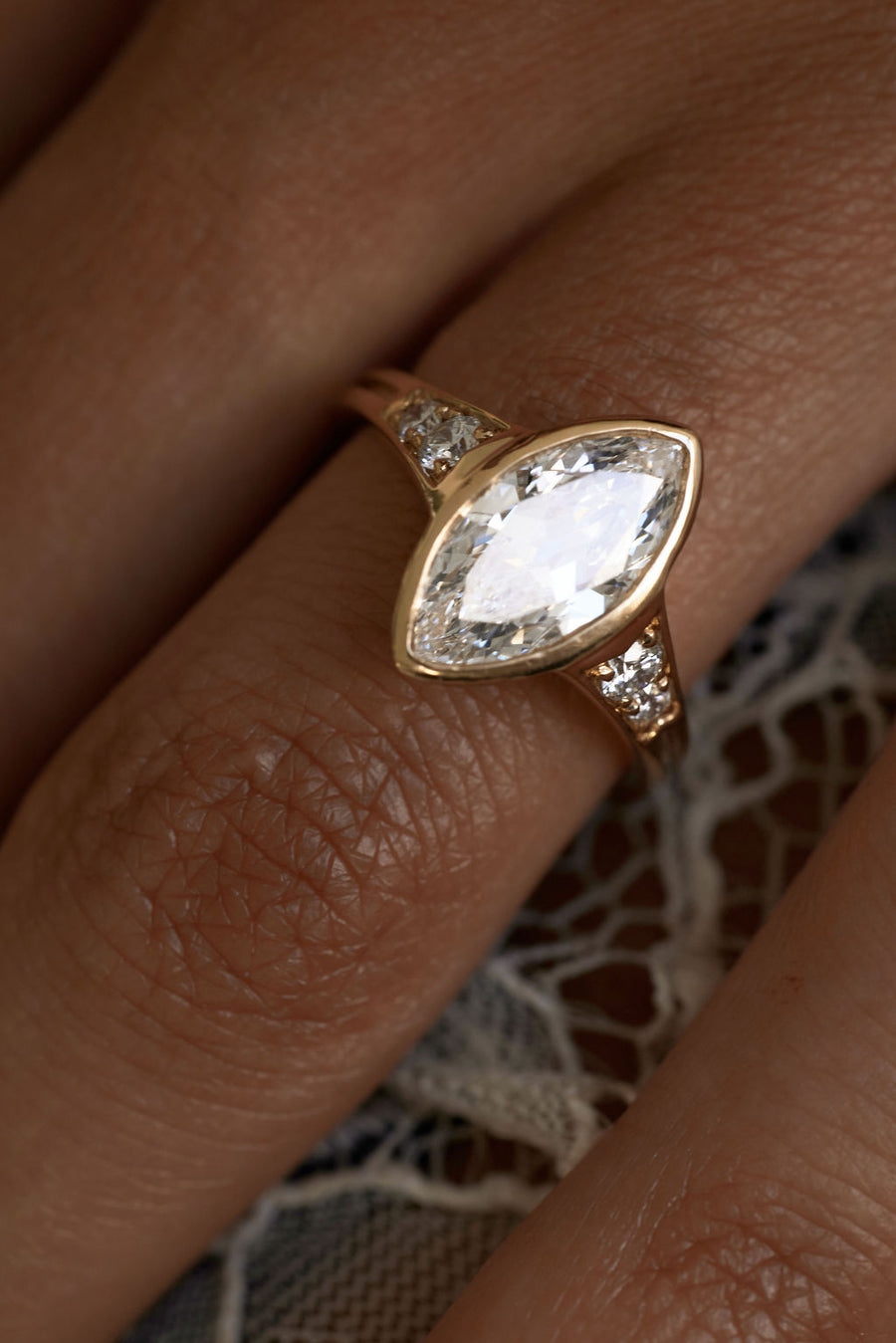 Marquise Lab-Grown Diamond Bezel Pavé Shoulder Engagement Ring