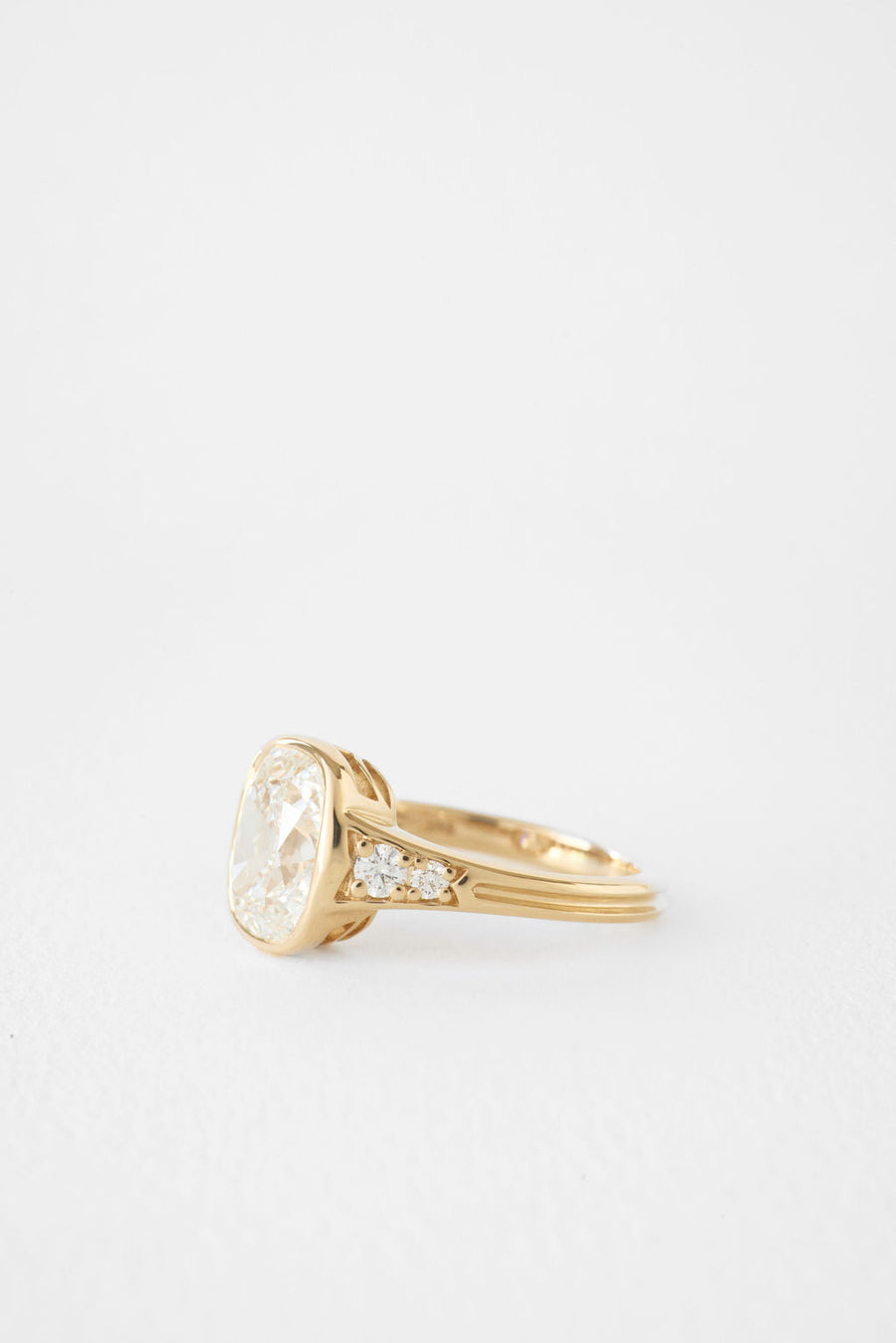 Cushion Lab-Grown Diamond Bezel Vintage Shoulder Engagement Ring