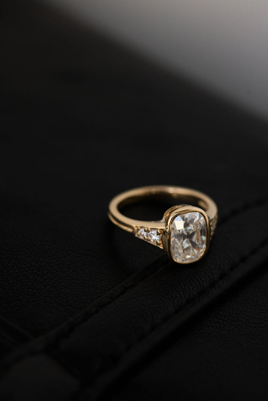 Cushion Lab-Grown Diamond Bezel Vintage Shoulder Engagement Ring