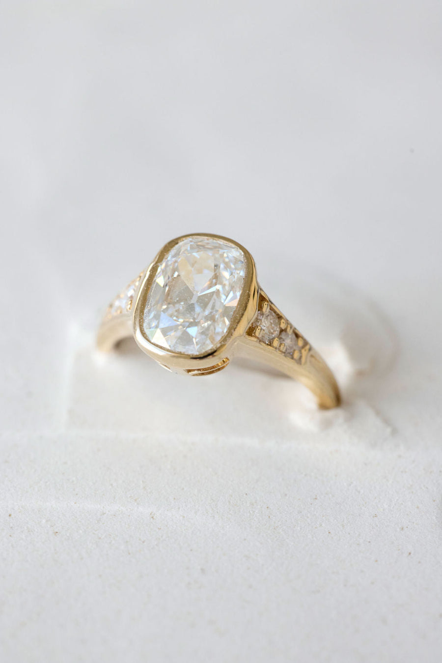Cushion Lab-Grown Diamond Bezel Vintage Shoulder Engagement Ring