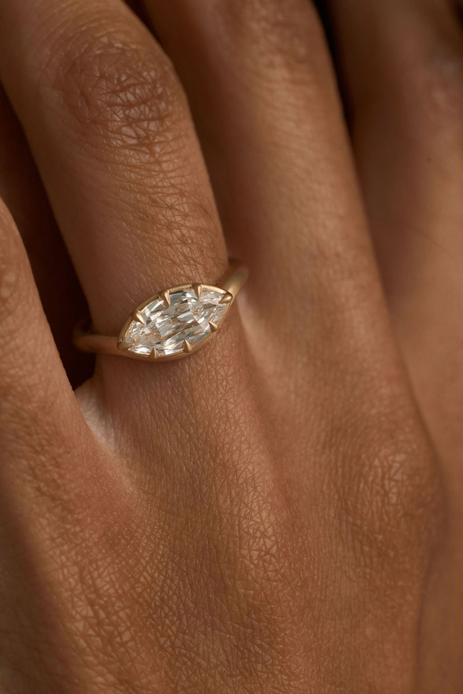 East-West Marquise Lab-Grown Diamond Signet Bezel Engagement Ring