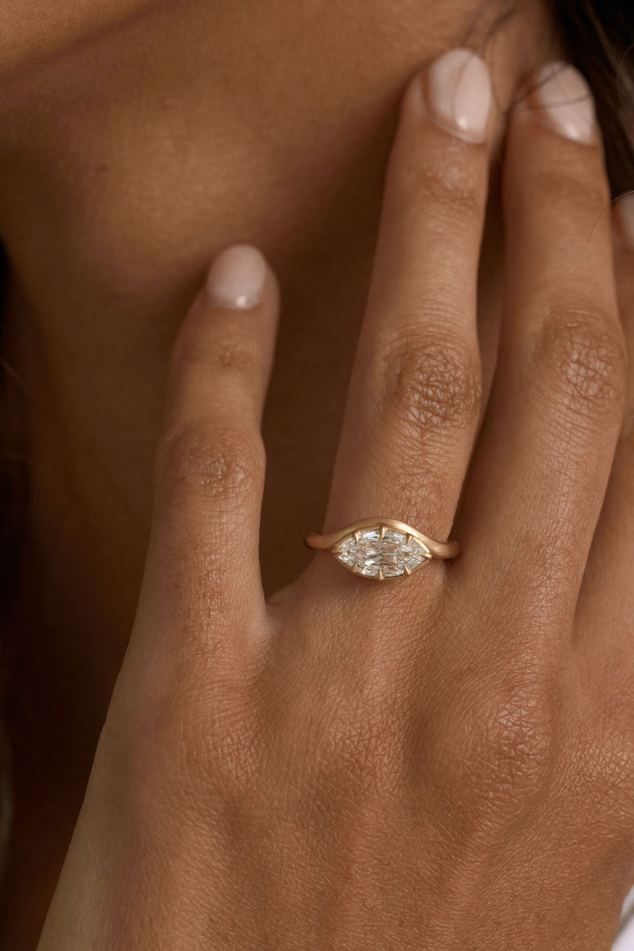 East-West Marquise Lab-Grown Diamond Signet Bezel Engagement Ring